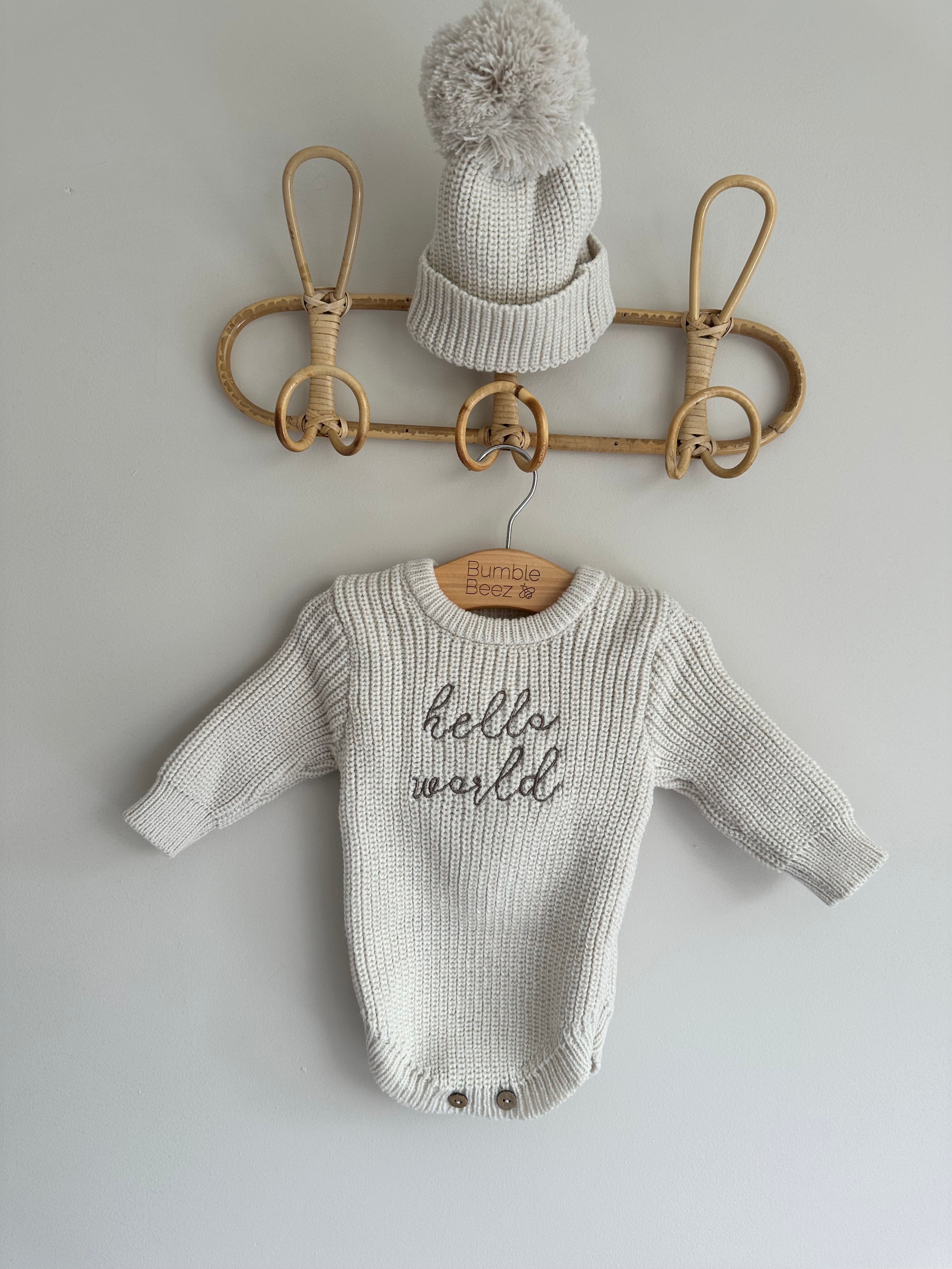Hello World Knitted Romper & Hat Set | Baby Gift