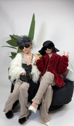 Cinereous Luxe Lounge Set bamboo-cotton blend robe and trousers with frill trim and embroidered bee detail