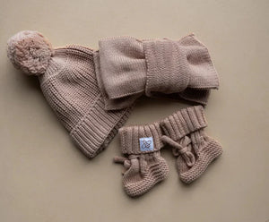 Little Knits Set newborn hat and booties in soft cocoa cotton knit