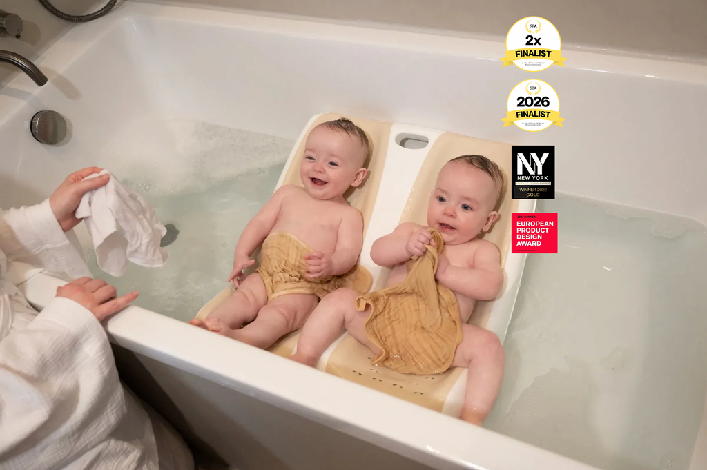 Twin Bath Starter Set with pour rinse jug and bath mat for stress-free, coordinated bath time