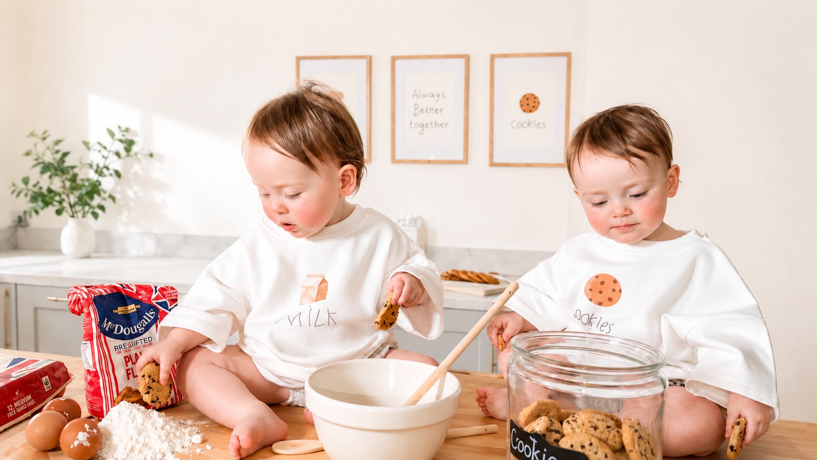 Children wearing Milk & Cookies Matching Set t-shirts with "Always Better Together" design